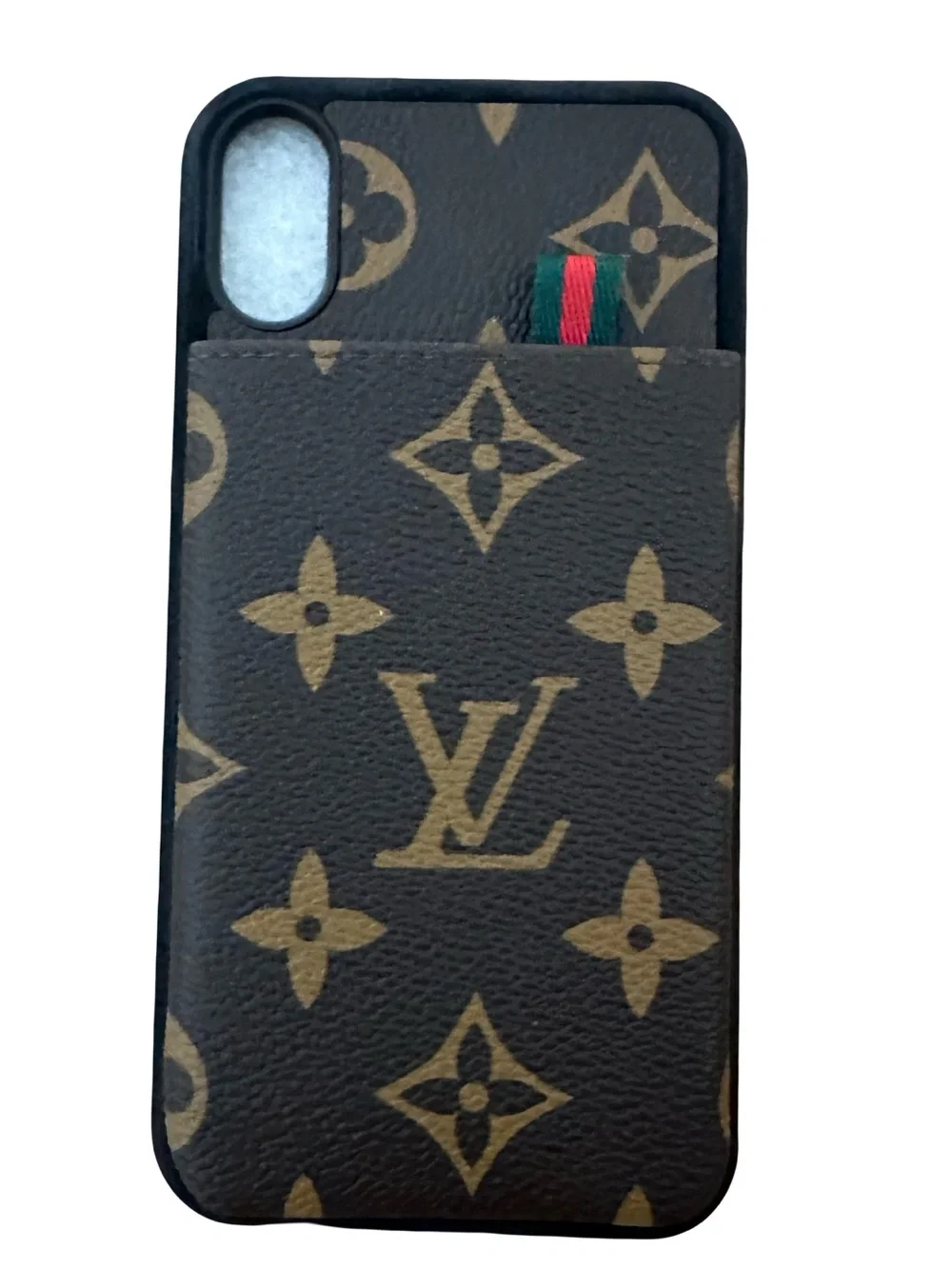 Louis Vuitton LV Monogram Brown Leather iPhone X Case with Card Pocket Set